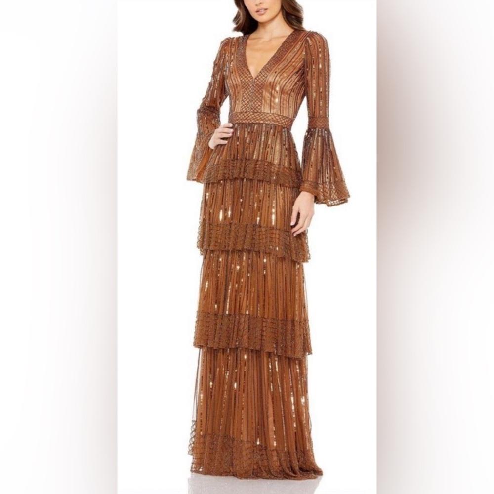 NWT-Mac Duggal Women's Copper Sequin Tiered Gown -Size 12